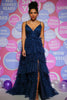 Load image into Gallery viewer, Spaghetti Straps A Line Navy Princess Prom Dress with Slit