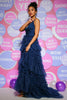 Load image into Gallery viewer, Spaghetti Straps A Line Navy Princess Prom Dress with Slit