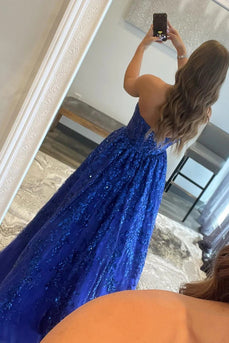 Royal Blue Sparkly Long Prom Dress with Pockets