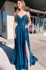 Load image into Gallery viewer, Blue Lace-up Back Sparkly Prom Dress with Slit