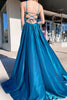 Load image into Gallery viewer, Blue Lace-up Back Sparkly Prom Dress with Slit