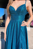 Load image into Gallery viewer, Blue Lace-up Back Sparkly Prom Dress with Slit