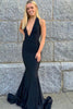 Load image into Gallery viewer, Black Deep V-neck Mermaid Prom Dress