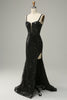 Load image into Gallery viewer, Mermaid Spaghetti Straps Black Sequins Long Prom Dress with Slit