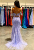 Load image into Gallery viewer, Lavender Off the Shoulder Corset Prom Dress with Appliques