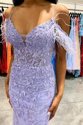 Lavender Off the Shoulder Corset Prom Dress with Appliques