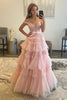 Load image into Gallery viewer, Pink Layered Off the Shoulder Princess Prom Dress with Beading