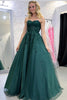 Load image into Gallery viewer, Dark Green Tulle A Line Prom Dress with Appliques