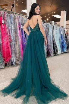 Dark Green Sequins Mermaid Prom Dress with Slit