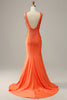 Load image into Gallery viewer, Mermaid V Neck Orange Long Prom Dress with Beading