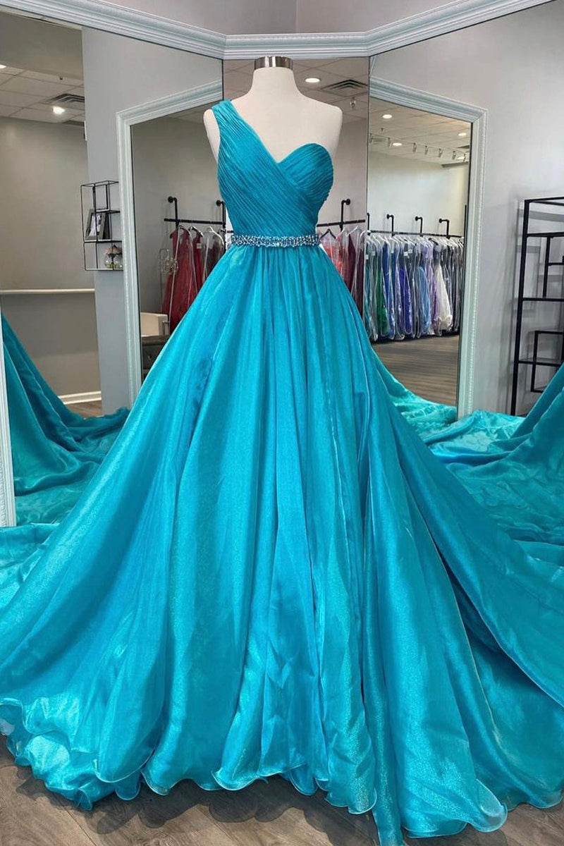 Load image into Gallery viewer, One Shoulder A Line Princess Prom Dress with Beading Waist