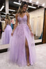 Load image into Gallery viewer, A Line Spaghetti Straps Lilac Long Prom Dress with Appliques