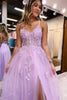 Load image into Gallery viewer, A Line Spaghetti Straps Lilac Long Prom Dress with Appliques