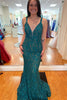 Load image into Gallery viewer, Mermaid Green Beading Prom Dress with Lace