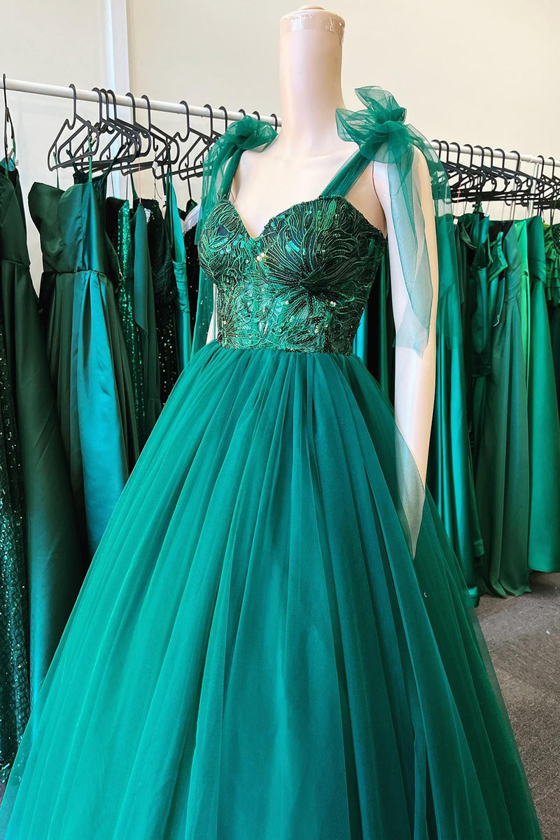 Load image into Gallery viewer, A Line Green Sequin Princess Prom Dress with Tulle