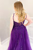 Load image into Gallery viewer, Purple Beading Tulle Plus Size Prom Dress with Slit