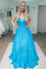 Load image into Gallery viewer, A Line Light Blue Sparkly Prom Dress with Hollow Out Back