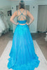 Load image into Gallery viewer, A Line Light Blue Sparkly Prom Dress with Hollow Out Back