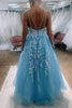 Load image into Gallery viewer, A Line Light Blue Princess Glitter Prom Dress with Appliques