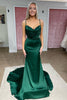 Load image into Gallery viewer, Green Satin Mermaid Prom Dress with Ruffles