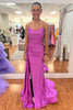 Load image into Gallery viewer, Hot Pink Satin Mermaid Prom Dress with Ruffles