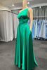 Load image into Gallery viewer, One Shoulder Green Satin Prom Dress with Pockets