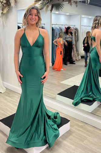 Mermaid V-Neck Satin Simple Prom Dress