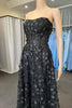 Load image into Gallery viewer, A Line Black Strapless Corset Prom Dress with Appliques