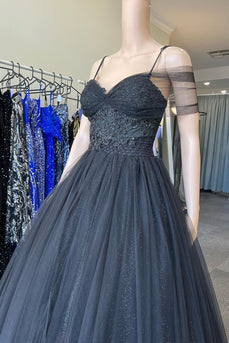 Off the Shoulder Glitter Black A Line Prom Dress