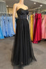 Load image into Gallery viewer, Black Strapless A Line Tulle Corset Prom Dress