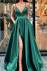 Load image into Gallery viewer, Green Satin A Line Prom Dress with Pockets