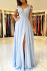 Load image into Gallery viewer, Light Blue Cold Shoulder Beading Prom Dress with Slit