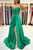 Load image into Gallery viewer, Satin A Line Strapless Green Prom Dress with Slit