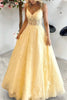 Load image into Gallery viewer, Yellow A Line Princess Corset Prom Dress with Appliques