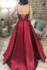 Load image into Gallery viewer, Burgundy A Line Satin Prom Dress with Lace-up Back