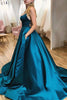 Load image into Gallery viewer, Spaghetti Straps Blue Satin Prom Dress with Pockets