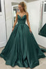 Load image into Gallery viewer, Dark Green Spaghetti Straps Satin A Line Prom Dress with Pockets