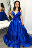 Load image into Gallery viewer, Spaghetti Straps Royal Blue Satin A Line Prom Dress with Bow Pockets