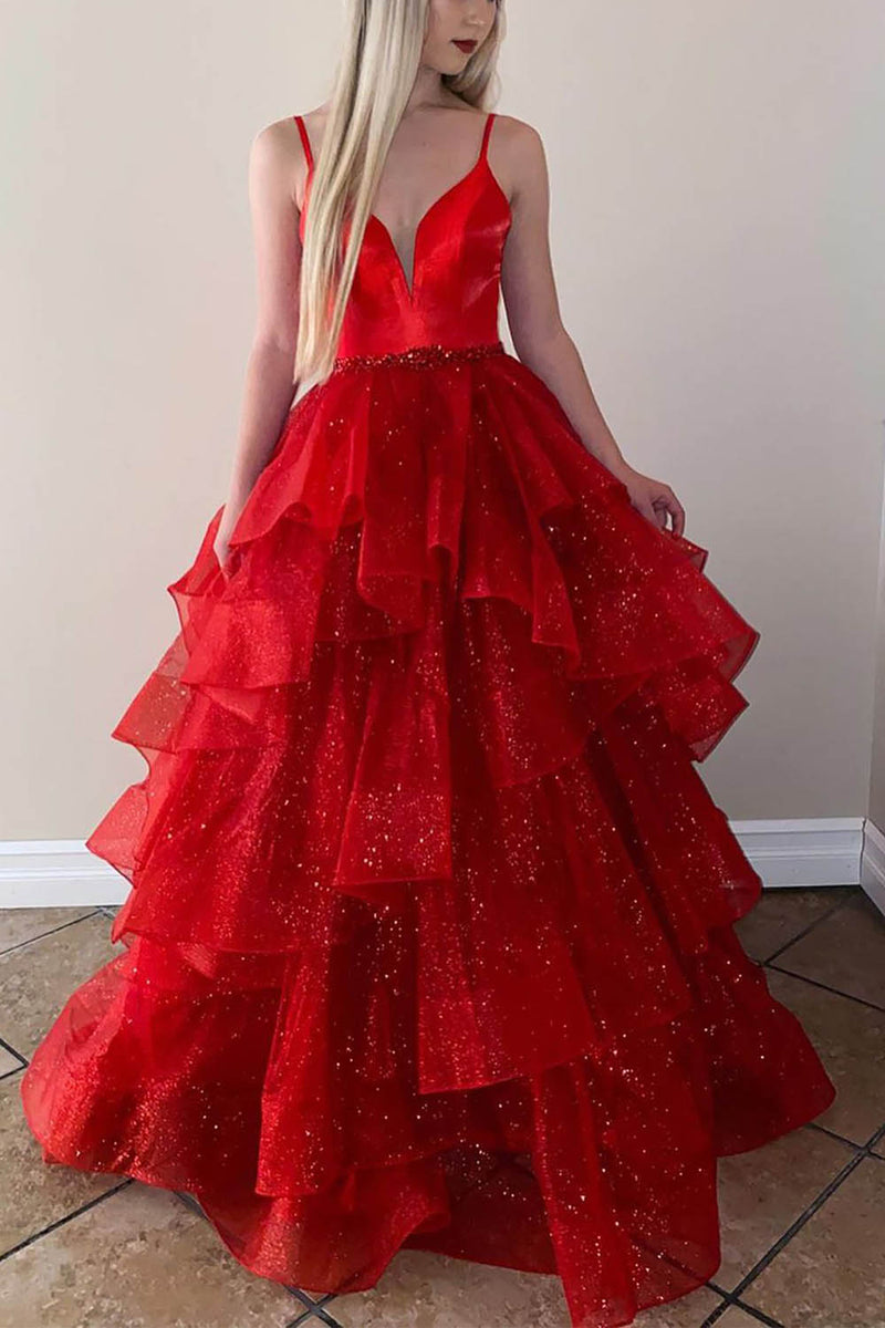 Load image into Gallery viewer, Tulle Layered Princess Prom Dress with Beading