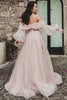 Load image into Gallery viewer, Off The Shoulder Pink Tulle Sparkly Prom Dress with Slit