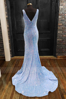 Sequins Blue Sparkly Mermaid Prom Dress