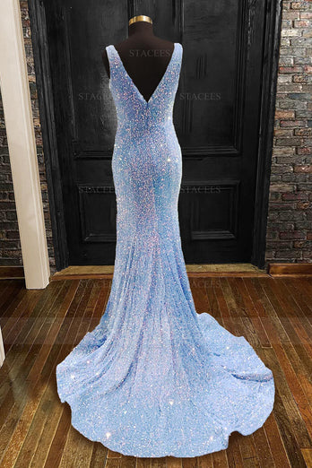 Sequins Blue Sparkly Mermaid Prom Dress