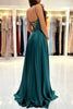 Load image into Gallery viewer, Spaghetti Straps Dark Green Satin Prom Dress with Lace-up Back