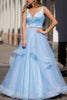 Load image into Gallery viewer, Light Blue A Line Sparkly Prom Dress with Beading