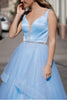 Load image into Gallery viewer, Light Blue A Line Sparkly Prom Dress with Beading