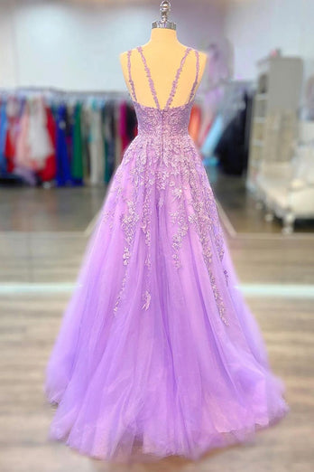 Princess Lavender A Line Prom Dress with Appliques