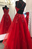 Load image into Gallery viewer, Princess Red A Line Beading Prom Dress with Appliques