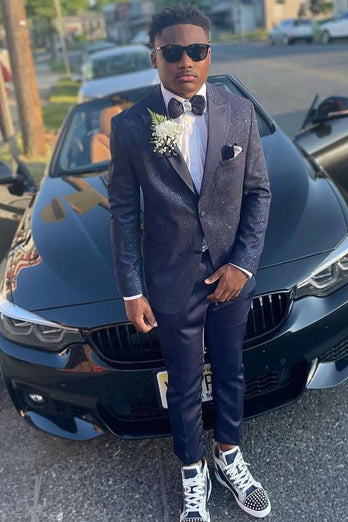 Peak Lapel Black Men's Prom Suits