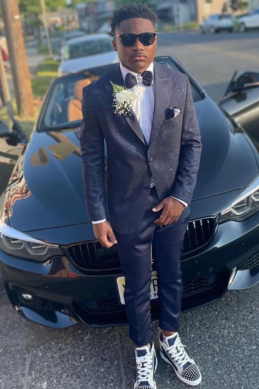 Peak Lapel Black Men's Prom Suits