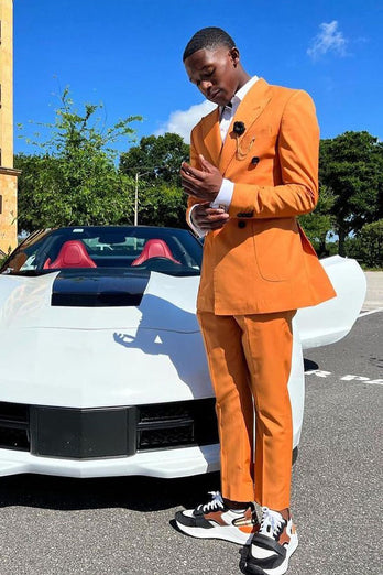 Peak Lapel Orange Side Vents Men's Prom Suits